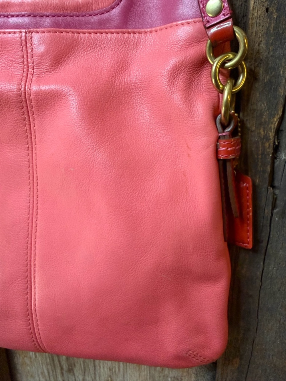 VTG Coach Bonnie Cashin 13388 Pink Red Colorblock Fold Over Crossbody Bag Y2K - Picture 10 of 16